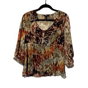 AGB Women's Sz Medium Floral Button100% Polyester Blouse with Cami Ruffle V Neck